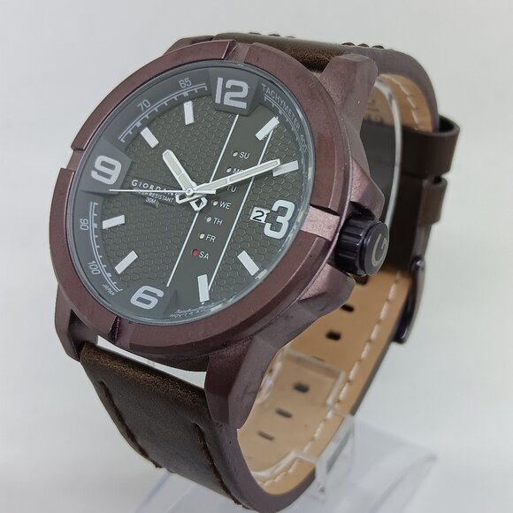Giordano Other - Giordano GD-50007-02 Men's 45mm Brown Multifunction Leather Strap Watch NEW BATT